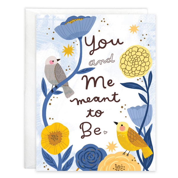 Anniversary card - Gold Bird and Blue Flowers