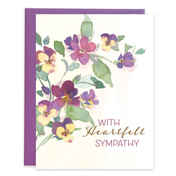 Sympathy card  - Purple Pansies
