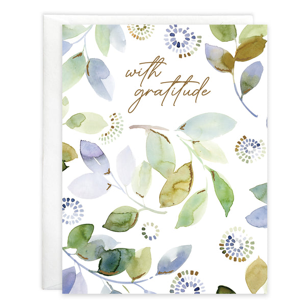 Thank You card  - Blue Green Leaves