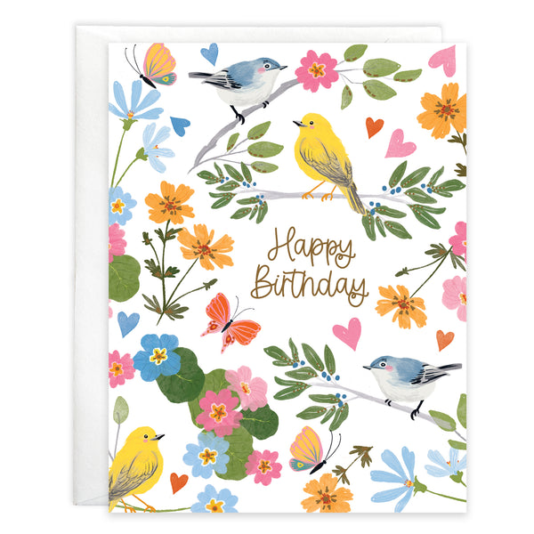 Birthday card  - Songbirds/Flowers