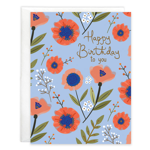 Birthday card  - Poppies & Berries