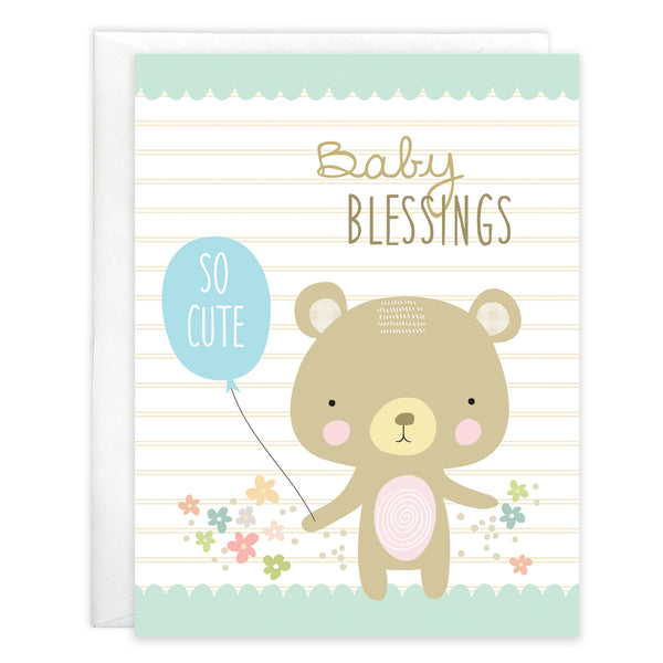 {with scripture} Baby Card - Bear with Balloon