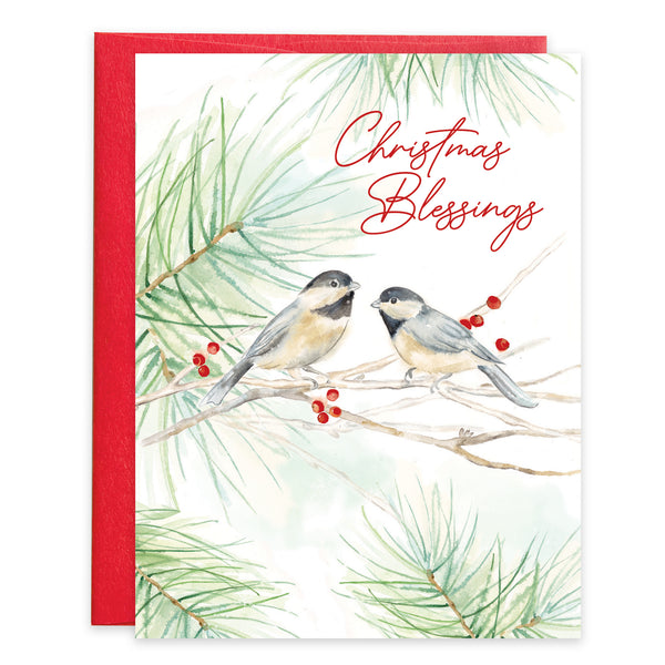 {with scripture} Christmas card - Chickadees/Pine