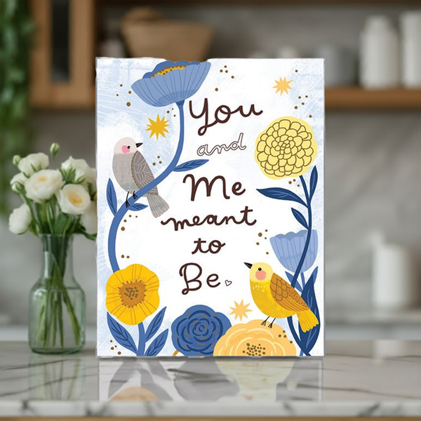 Anniversary card - Gold Bird and Blue Flowers